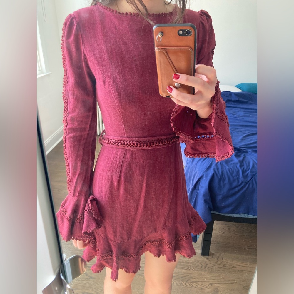Red Linen Mini Dress - Picture 2 of 3